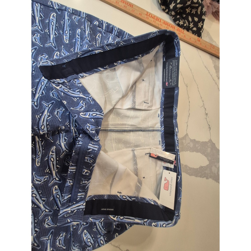 Vineyard Vines Mens 38 8 Inch Breaker Shorts Moonshine Blue Fish Print Novelty - Picture 10 of 11